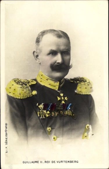 Postcard Wilhelm II, King of Württemberg, Portrait, Order