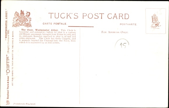 Artist Postcard Flower, Charles F., City of Westminster London City, Westminster Abbey, Tuck 7033