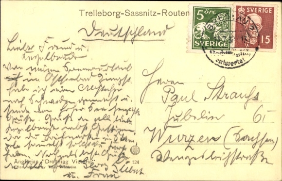 Artist PC Zweedse veerboot Drottning Victoria, Statens Järnvägar, Trelleborg Sassnitz