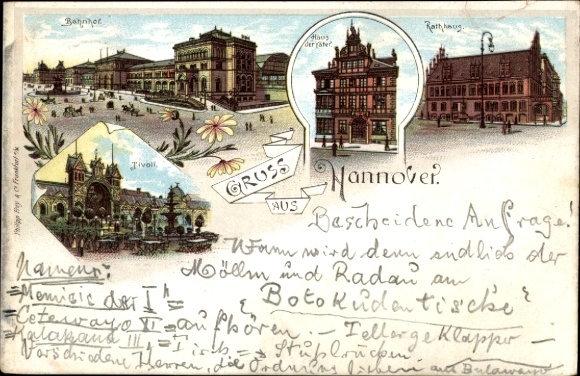Chromo-Litho Hannover in Lower Saxony, Town Hall, House of the Fathers, Train Station, Tivoli