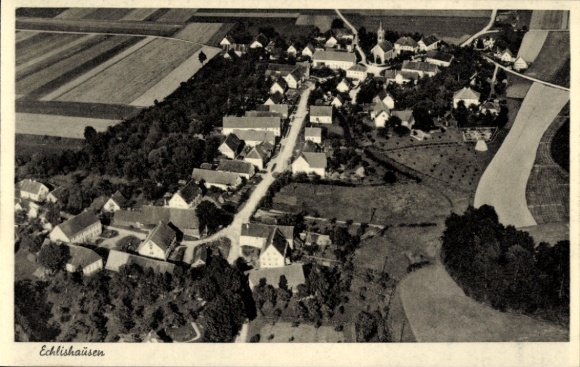 Postcard Echlishausen Bibertal Swabia, aerial photograph