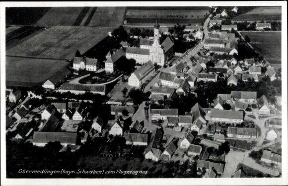 Postcard Obermedlingen Medlingen in Swabia Bavaria, aerial photograph