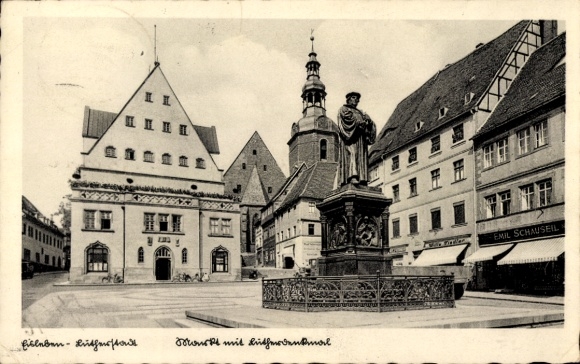 Postcard Lutherstadt Eisleben, Market, Luther Monument