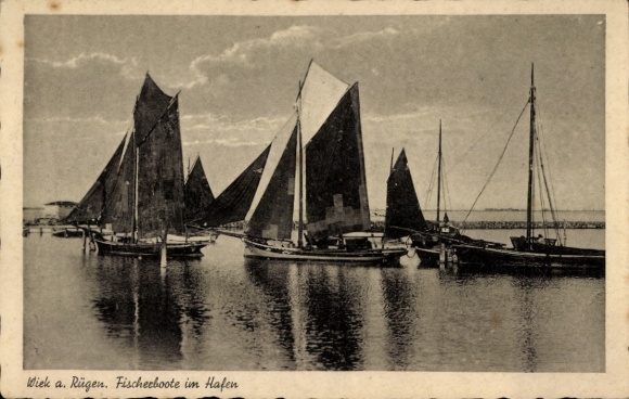Ak Wiek a. Rügen, Mehrere Fischerboote im Hafen