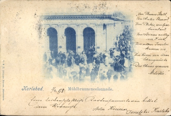 Postcard Karlovy Vary in Baden, Mill Colonnade, crowd, n style, Karlovy Vary