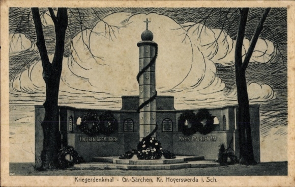 Ak Groß Särchen Lohsa in der Oberlausitz, Kriegerdenkmal