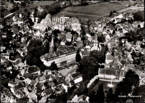 Ak Erbach im Odenwald Hessen, Luftaufnahme von Erbach,  Gebäude, viele Häuser