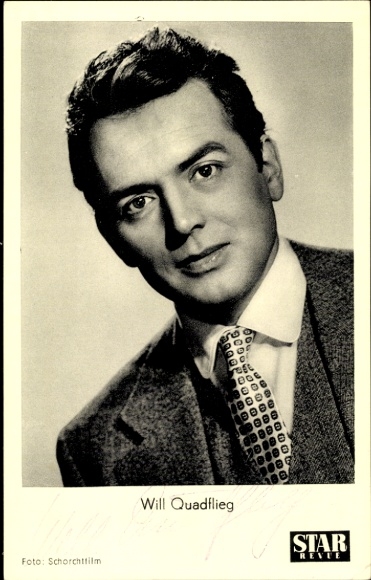 Postcard actor Will Quadflieg, portrait, autograph