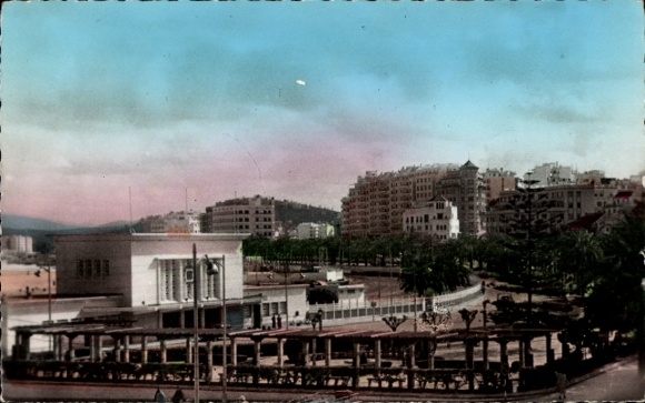 Postcard Tangier Morocco, Av. d'Espagne, train station