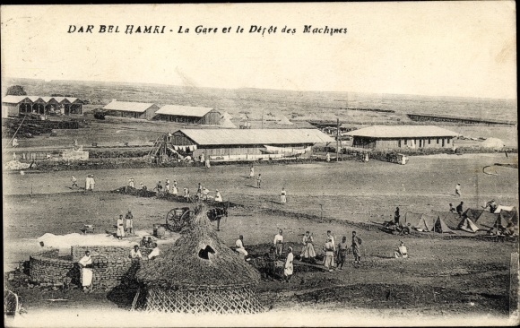 Postcard Dar bel hamri Morocco, train station and machine depot