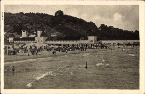 Postcard Ostseebad Heringsdorf on Usedom, beach, sea, pier