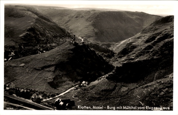 Postcard Klotten on the Moselle, aerial photograph, castle with mill valley