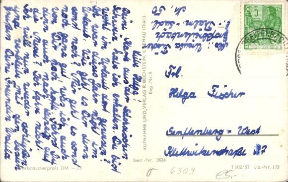 Postcard Großbreitenbach in Thuringia, diverse views, hospital, swimming pool, nostalgic decoration