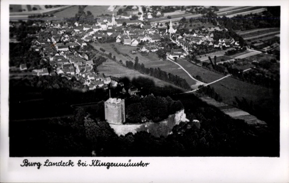Postcard Klingenmünster on the Palatinate Wine Route, Landeck Castle, aerial photograph