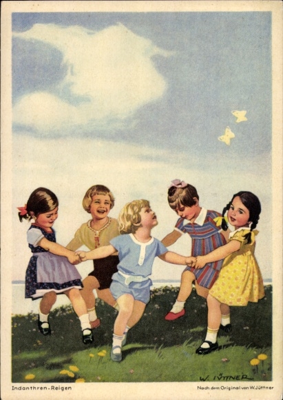 Artist Postcard Jüttner, W., Advertising Indanthren Textiles, Children Dancing
