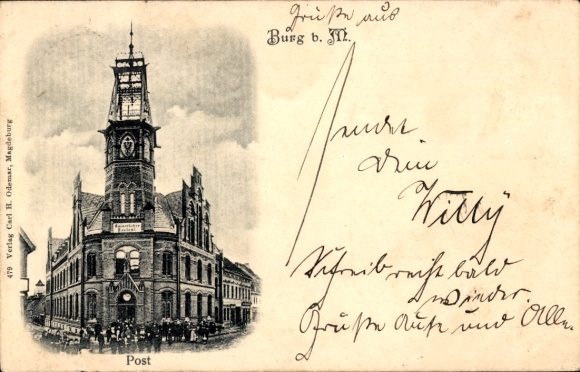 Postcard Burg near Magdeburg, Post