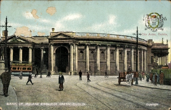 KP Dublin Ireland, Bank of Ireland, College Green, widok z ulicy, tramwaj