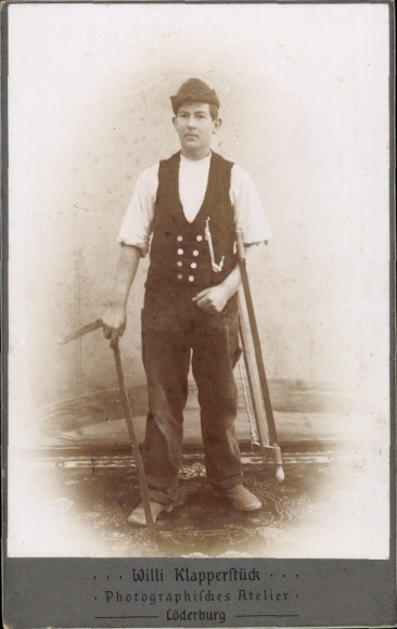 Cabinet Photo Carpenter with Tools, Saw, Standing portrait