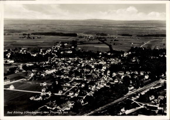 Aerial photograph of Bad Aibling in Upper Bavaria, Upper Bavaria, rural surroundings, 1950s
