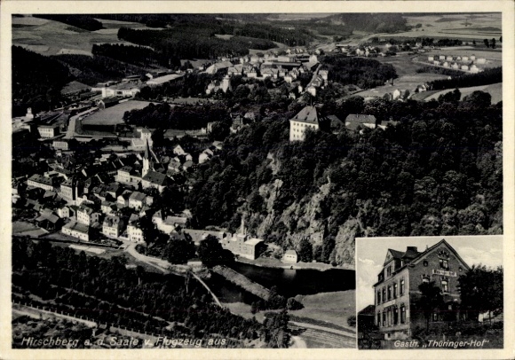 Postcard Hirschberg an der Saale, aerial photograph