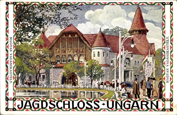 Künstler Ak Kalmsteiner, H., Wien, Erste Internationale Jagdausstellung 1910, Jagdschloss Ungarn