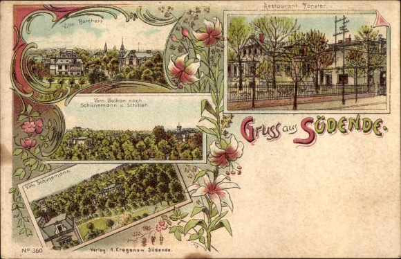 Chromo-Litho Berlin Steglitz Lankwitz south end, Villa Borchert, Restaurant Förster, Villa Schünemann