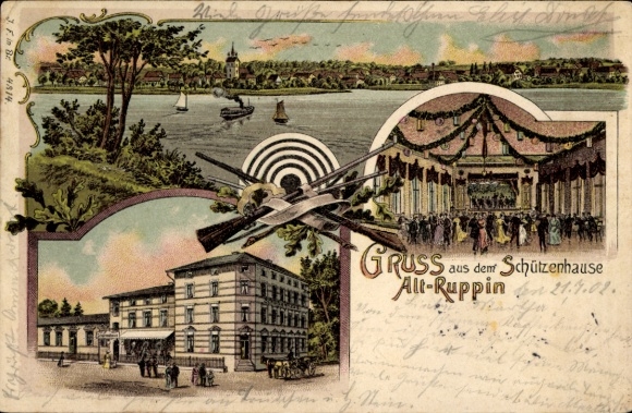 Litho Altruppin Neuruppin in Brandenburg, Panorama, Schützenhaus, Saal
