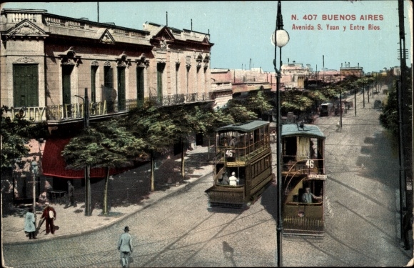 Postcard Buenos Aires Argentina, trams at the crossing