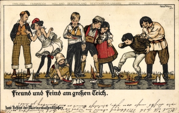 Artist Postcard Peters, Hela, Friend and Enemy at the Great Pond, Fleet League of German Women