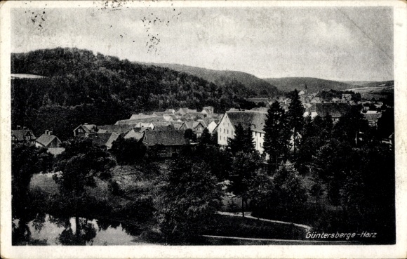 Ak bergluchtkuuroord Güntersberge Harzgerode Harz, uitzicht op de stad, panorama, bos