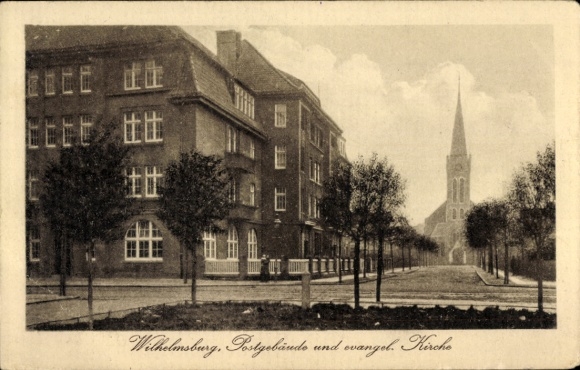 Ak Hamburg Wilhelmsburg, postkantoorgebouw en evangelie. Kerk