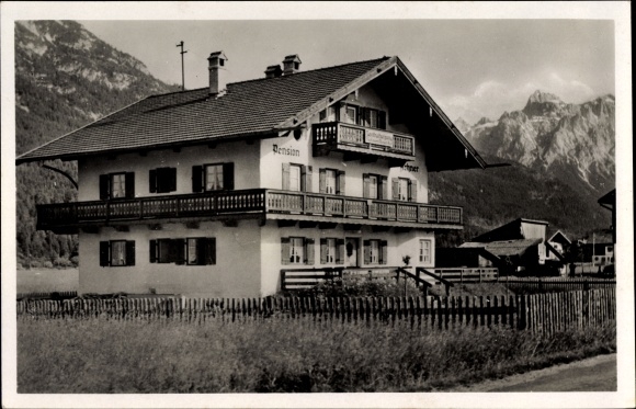 Postcard Krün in Upper Bavaria, Pension Achner, owned by Georg Achner