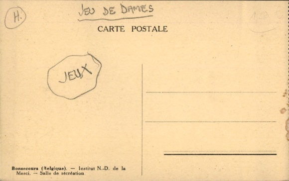 Postcard Bon Secours Bonsecours Péruwelz Hainaut, Institut Notre Dame de la Merci, games room, checkers