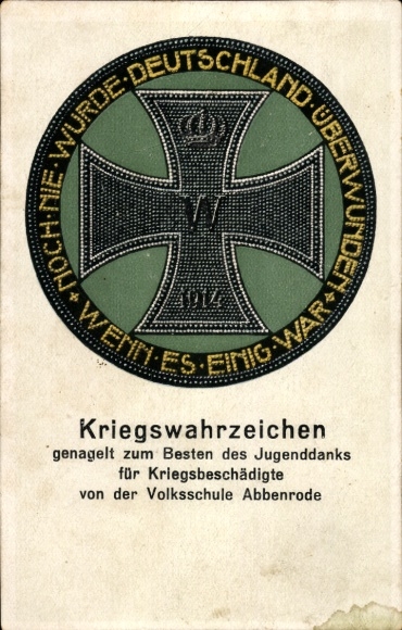 Postcard Abbenrode in Saxony Anhalt, war landmark nailed, youth thanks for war victims