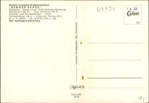 Postcard Nellinghof Schierberg Neuenkirchen Vörden in Oldenburg, Autobahn Brückenrasthaus Dammer Berge