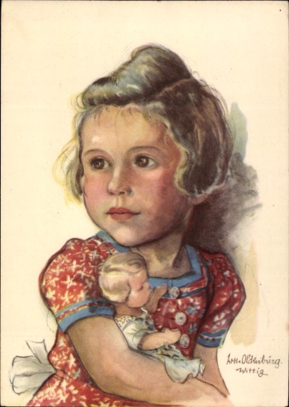 Artist Postcard Oldenburg Wittig, Lotte, Blonde Girl with Doll