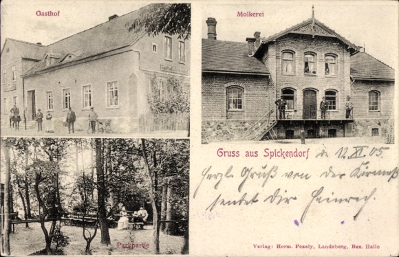 Postcard Reinsdorf Landsberg im Saalekreis, inn, dairy, park