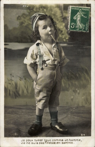 Postcard child with cigar in mouth