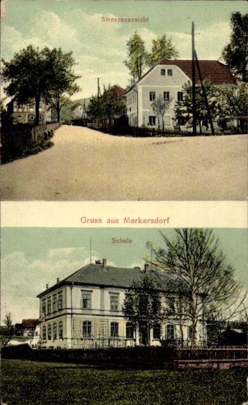 Ak Markersdorf in Oberlausitz, Saksen, straatbeeld, school