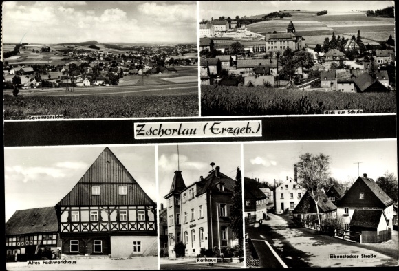 Postcard Zschorlau Erzgebirge, old half-timbered house, town hall, general view