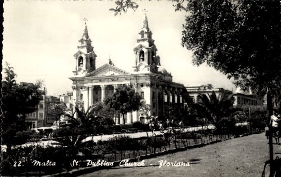 PC Floriana Malta, St. Publius Church, Malta, black and white photo