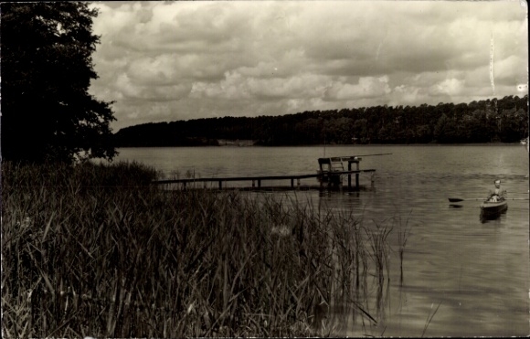 Postcard Seilershof Gransee in der Mark, Kl. Wentow-See, panorama, jetty, rowing boat