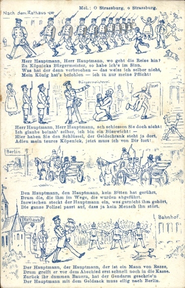 Song Postcard Captain of Köpenick, After the town hall, Captain, where is the journey going