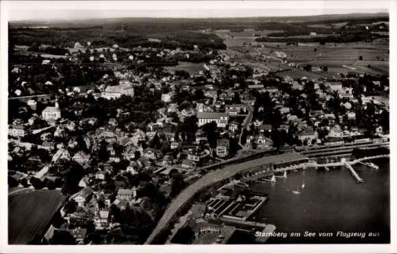 Postcard Starnberg am Starnberger See Upper Bavaria, aerial view of Starnberg am See, harbor, houses, buildings