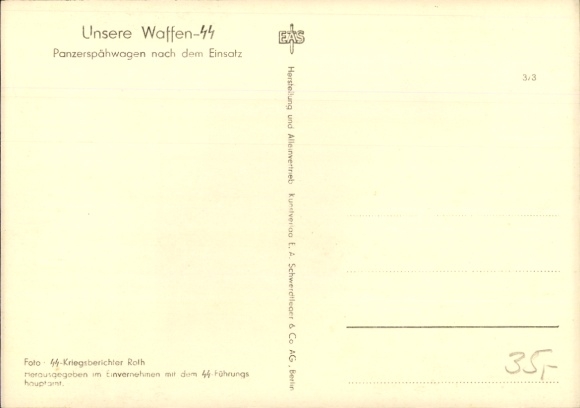 Postcard Waffen SS, armored reconnaissance vehicle after use, registration number SS-1090