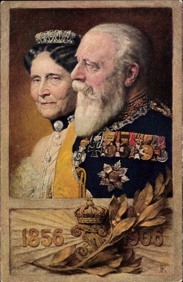 Artist Postcard Keller, Ferd., Grand Duke Friedrich I of Baden, uniform, order, Grand Duchess Luise