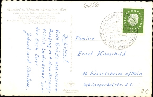 KP Seelbach Nadrenia Palatynat, zajazd i pensjonat Arnsteiner Hof, właściciel Jos. Moller