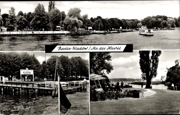 Ak Berlin Spandau Kladow, an der Havel, Bootsanleger, Parkanlage