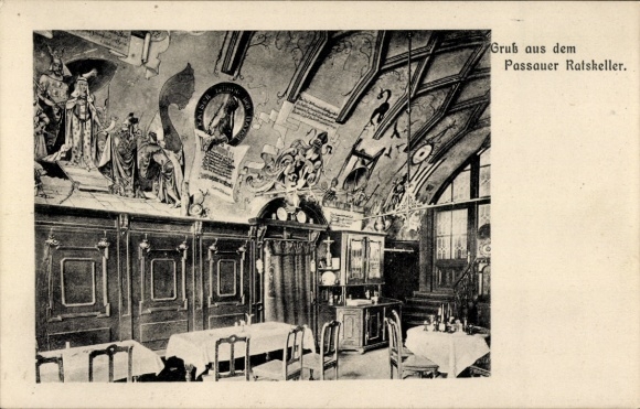 Postcard Passau in Lower Bavaria, Passau Ratskeller, interior view