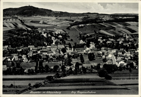 Ak Alsweiler Marpingen im Saarland, Fliegeraufnahme, Schaumburg